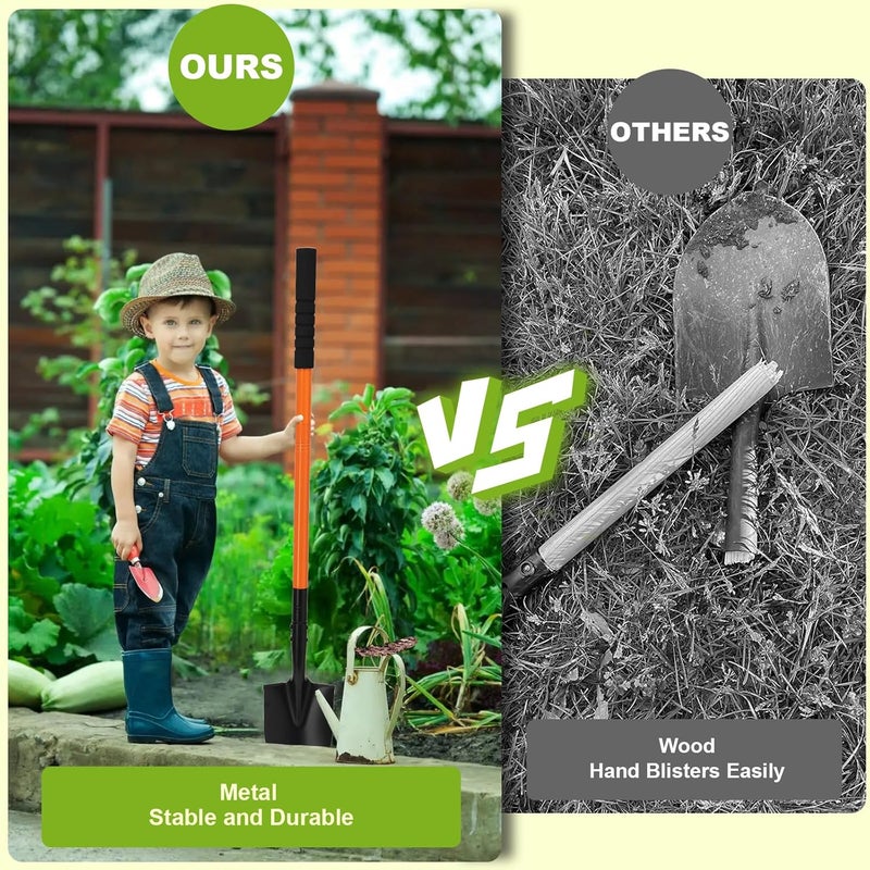 Pragmatist Small Shovel 43.3Inch Durable Metal Shovel for Digging Small Spade Shovel Garden Shovel for Gardening Digging Camping Farming and Outdoors, Orange - Image 1